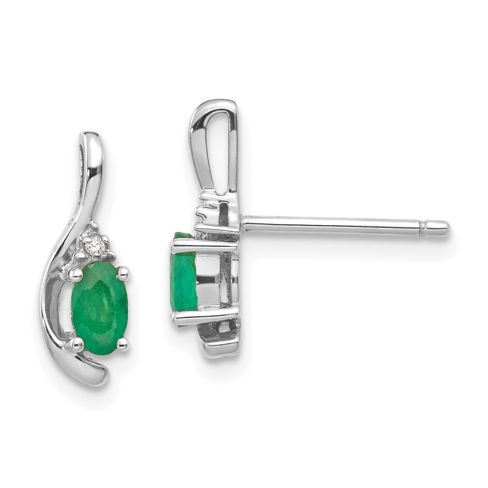Million Charms 14k White Gold Green Emerald and Diamond Post Earrings